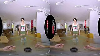 Pizza babe Monika gets tattooed pussy in VR reality show.