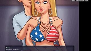 Massaging hot blonde teen's big tits in public