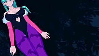 morrigan the horny succubus in missionary, big tits bouncing, jerk off instructions for cum