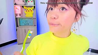 lila jordan brushes teeth with huge tongue