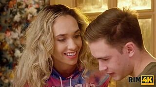 Stranger Licks European Babe's Ass with Big Fake Tits in Game