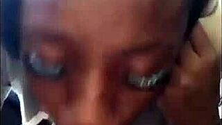 Ebony Chick Sloppily Sucks White Cock for Interracial Cumshot