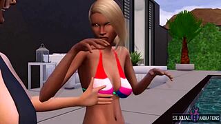 i invite my straight neighbor to the pool to taste my plastic cock in hot animations.