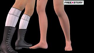 Animated 3D Cartoon Of Two Cute Girls Kissing And Rubbing Pussies