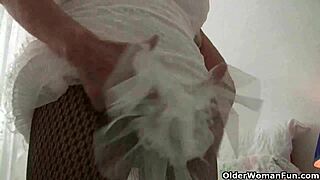 British Granny Teases Her Pantyhosed Old Pussy in HD