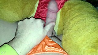 Cum shot with Simba in satin panties, maledom style. Feels intense and teasing