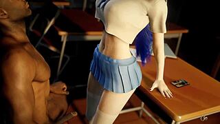 3D Cute College Girl In Cut JK Dress Enjoys Relaxing Time