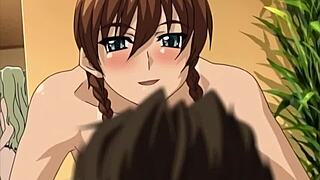 Teen lesbian gets rough threesome with step brother, sucking big cock in uncensored hentai