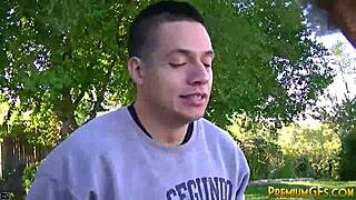 Tiny trisha blowbang with 5 big dicks