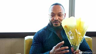 Black cock stretches adrian's ass in shower