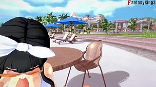 3D animated bikini babes in steamy pool scenes