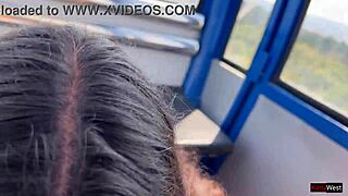 Teen beauty gives close up blowjob on ferris wheel in public amusement park