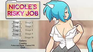 In Nicole's risky hentai job, camgirl masturbates gazing at her big exposed tits