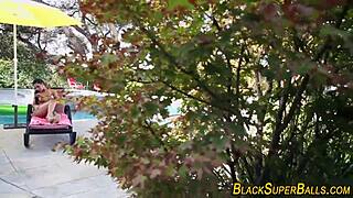 Teen latina rides black cock, contrasting innocence with monster size in bikini.