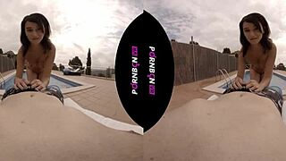 Young neighbor enters community pool in VR