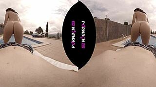 Young neighbor enters community pool in VR