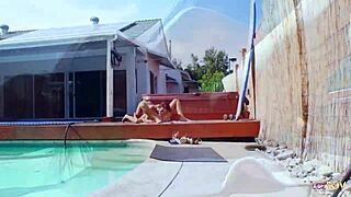 Cute teen lesbians have fun in the pool