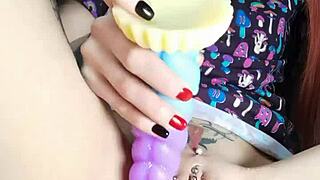 nastya fox sits on a twine fucks himself with a unicorns slide and clips the clitoris and nipples with clips she doesnt miss being alone at home and always wants sex and f ing things