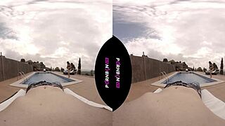 Young neighbor enters community pool in VR