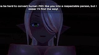 hot anime elf teen 18+ sits on face then gets titjob in cosplay game