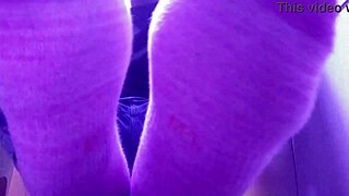 showing my new pink socks and tired feet