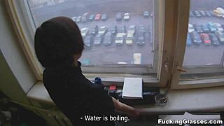 Quickie Teen in Glasses Gets Shaved Pussy