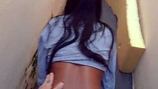 latina teen masturbates in tight pants on street