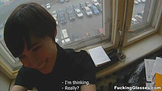 Quickie Teen in Glasses Gets Shaved Pussy