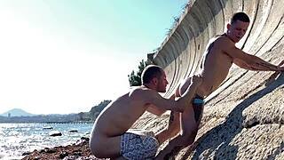 Sex with strangers in secluded place by sea for extreme public encounters