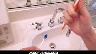 Stepdaughter caught brushing teeth turns into wild pov fuck