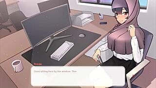 Tsundere milf boss teases with massive tits in hentai game.