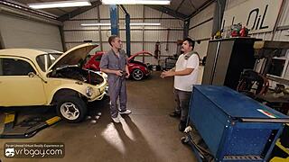 Gay twink mechanic gives blowjob and fucks 😏