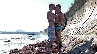 Sex with strangers in secluded place by sea for extreme public encounters