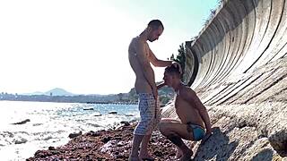 Sex with strangers in secluded place by sea for extreme public encounters