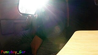 spontaneous gay jerk off with huge cumshot on moving train.