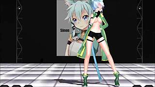 sinon from sword art online showing off her big tits