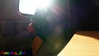spontaneous gay jerk off with huge cumshot on moving train.