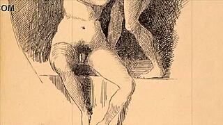 Amazing vintage drawings on display