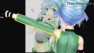sinon from sword art online showing off her big tits