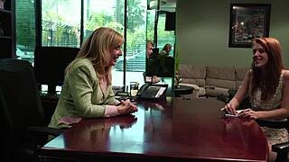 Cute redhead girl meets mature cougar for steamy action.