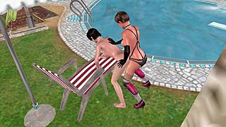 Animated 3d lesbian scene where a cute girl fucks another from behind! 😍