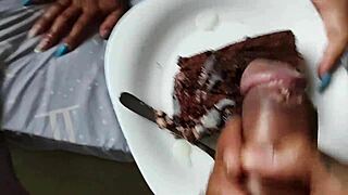 wife asked for condensed milk but got cum on cake to eat with it