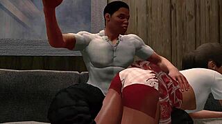 Jack and Emma get spanked in a paradise hentai scene