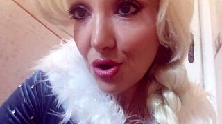 Elsa Cosplay Blonde Princess Masturbating In Doggy Style