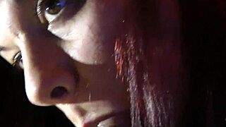 She grabs herself in a narrative moment.