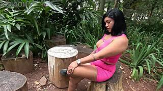 Nymphomaniac Sweats Shorts In Park Dripping Pussy Honey With Anal Toys