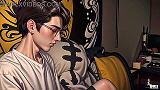 Nerdy girl in 3d hentai outfit encounters huge monster with big cock