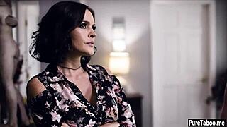 Married woman with mature look has sex with younger man and his teenager son