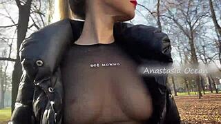 I saw this beauty flashing her big boobs while walking in the public park, it was so hot!