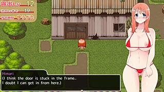 She gets sexy red bikini from another girl in rural exhibitionist fun.